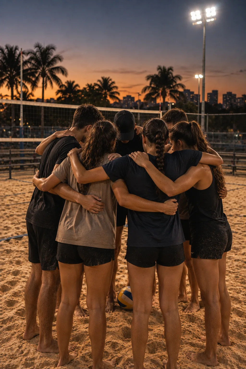 Turma teens em roda antes do treino